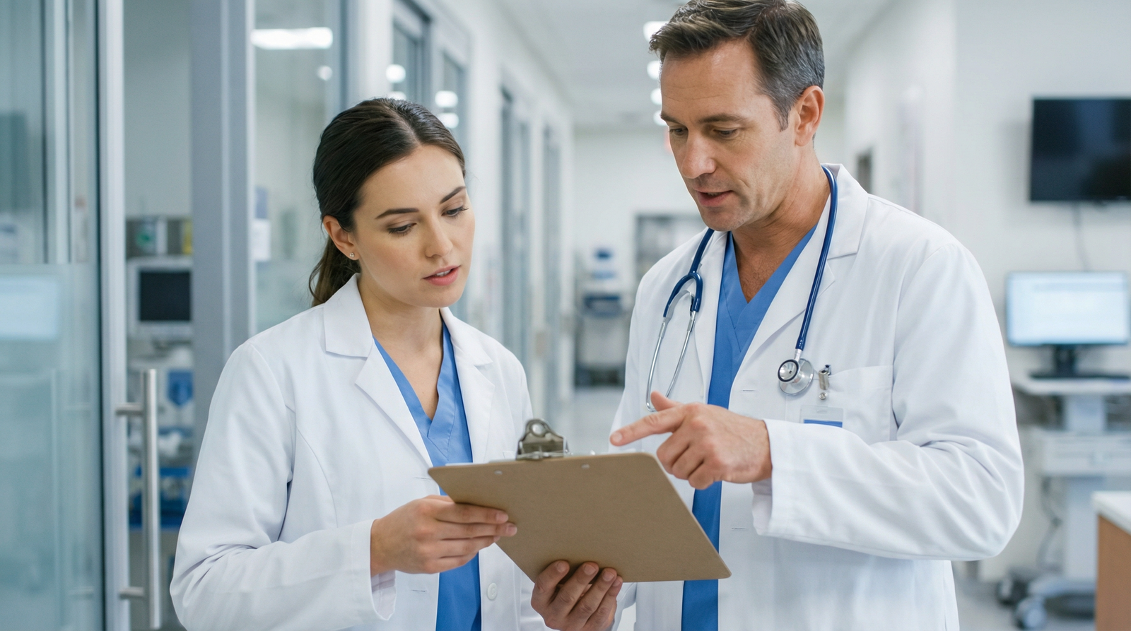 Medical student and attending physician discussing elective clerkship cases Medical student and attending physician discussing elective clerkship cases - Elective Clerkships for Unlocking Match Day Suc