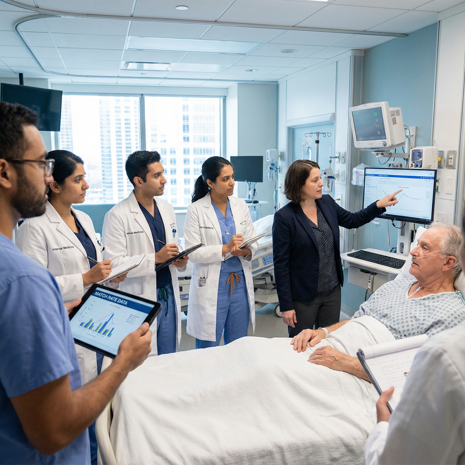 Internal medicine residents during teaching rounds - Medical Residency for Analyzing Medical Residency Match Rates: Low Compe