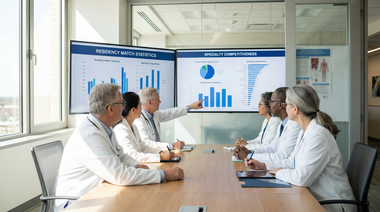 Medical students reviewing residency specialty options on a digital dashboard - medical specialties for Understanding Residen