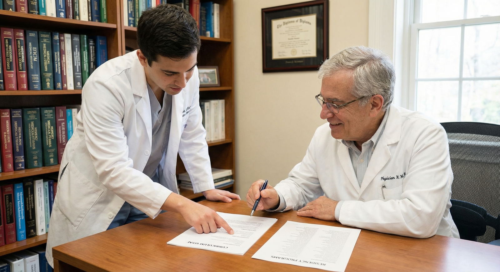 Medical student meeting with mentor to discuss residency specialty choices - medical career for Navigating Specialty Competit