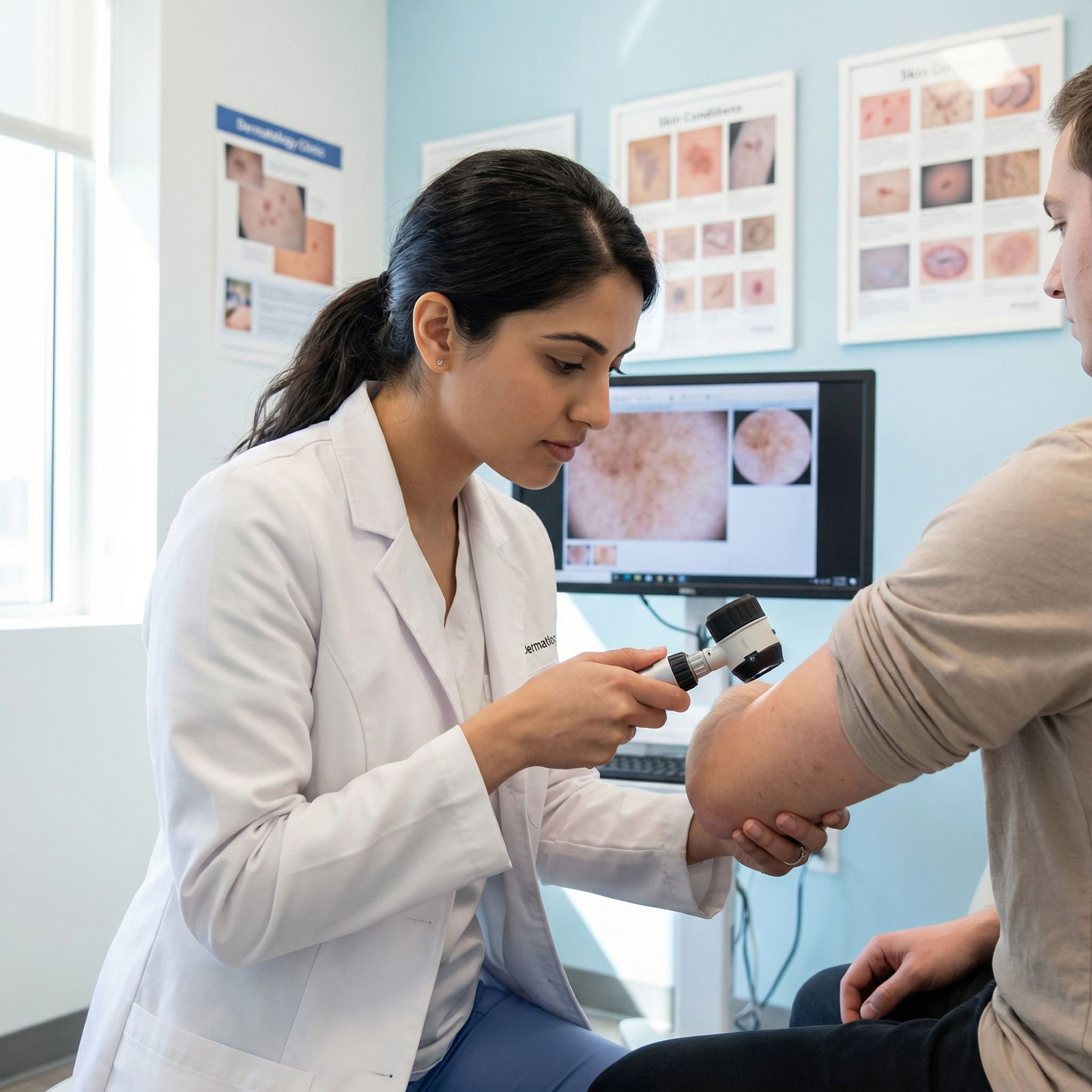 Dermatologist examining a patient’s skin with a dermatoscope - Medical Specialties for Navigating Medical Specialties: Cracki