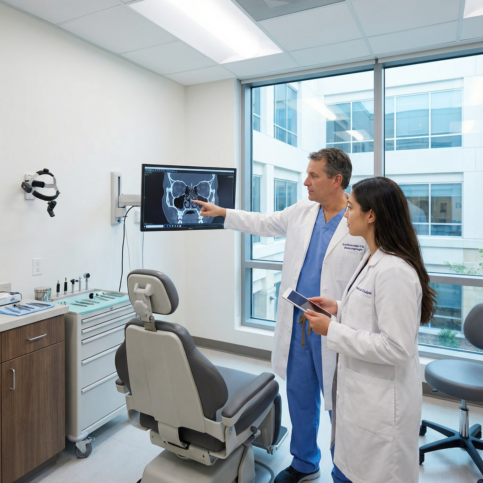 ENT surgeon counseling a medical student in a clinic setting - Medical Specialties for Navigating Medical Specialties: Cracki