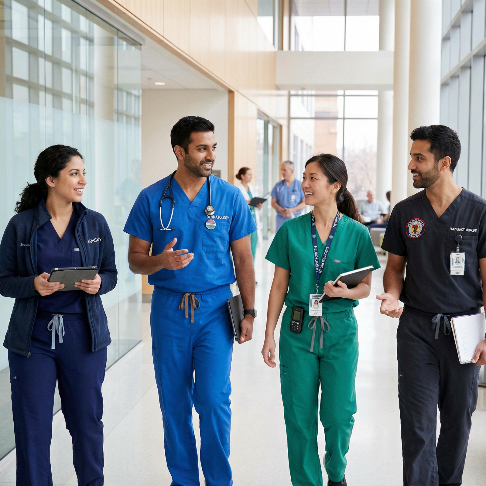 Resident physicians in various specialties in a hospital corridor - Medical Residency for Mastering the Match Process: Insigh