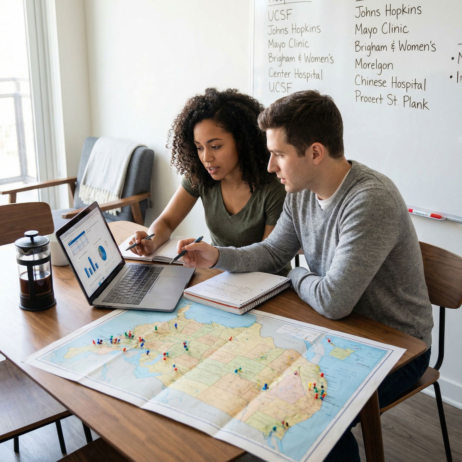 Medical couple reviewing residency programs and geographic options - Residency Match for Avoiding Common Mistakes in Couples