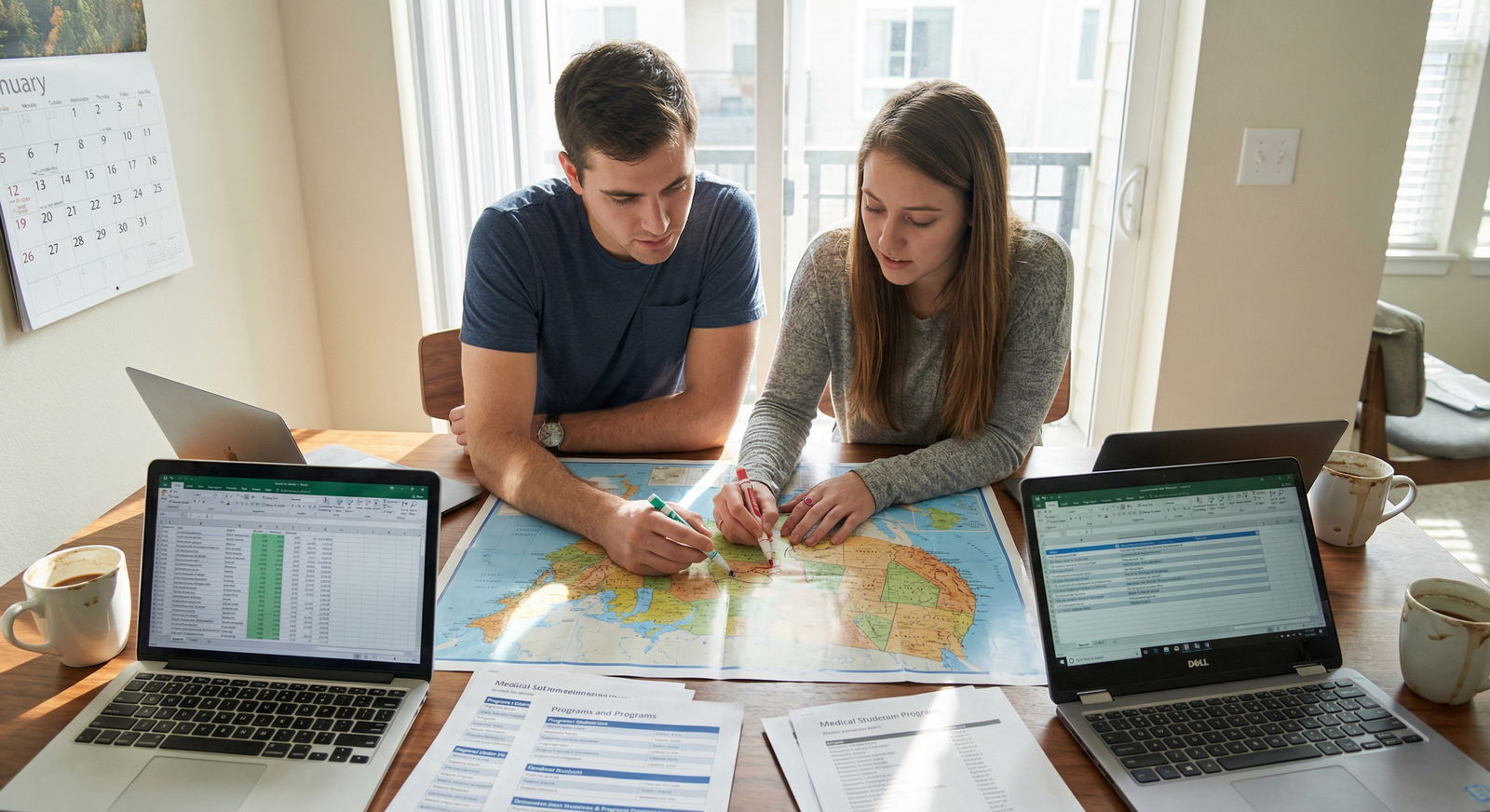 Couple reviewing residency location options on a map Couple reviewing residency location options on a map - Couples Matching for Master Couples Matching: Key Communication Strate