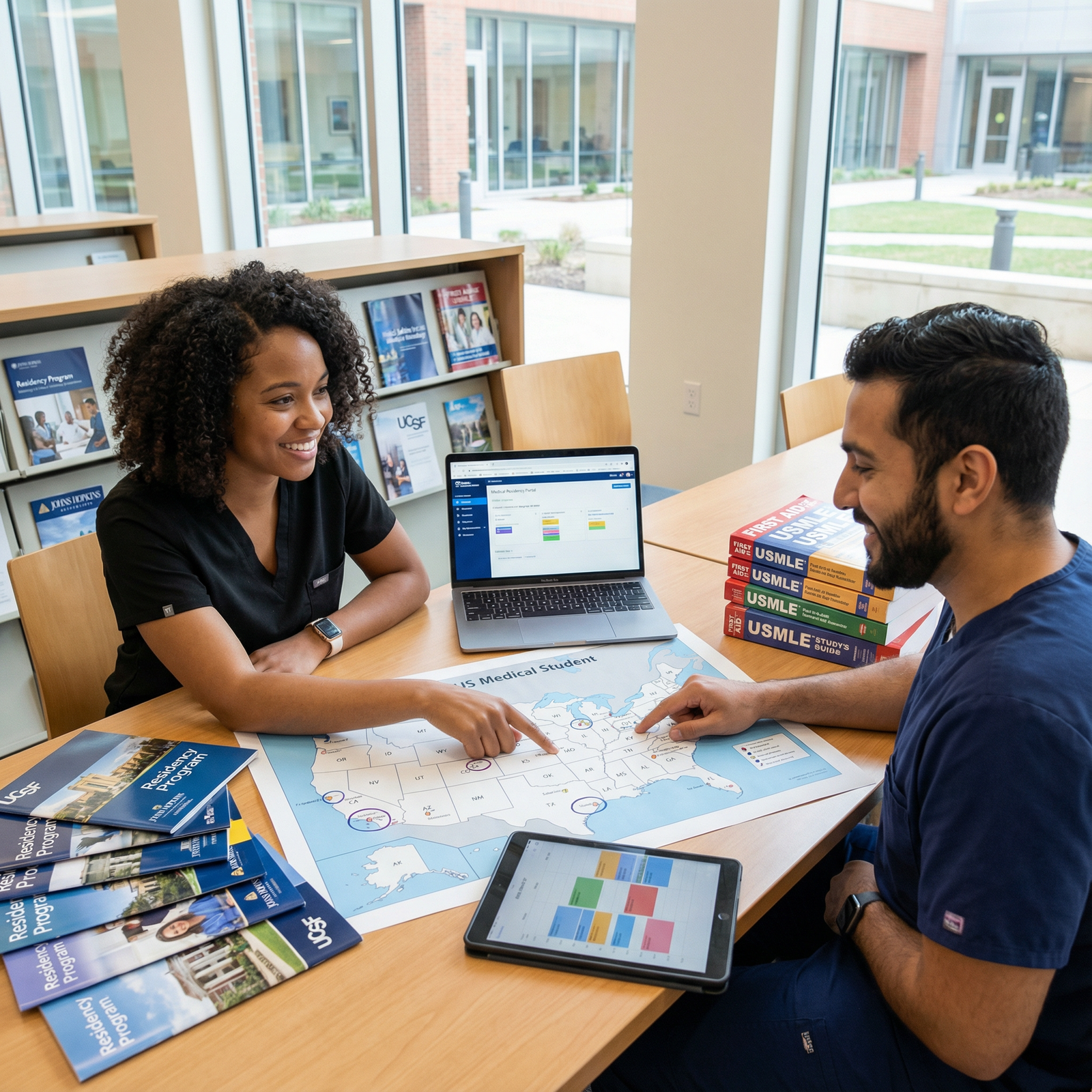 Medical couple planning residency locations on a map - Couples Matching for Mastering Couples Matching: Success Strategies fo