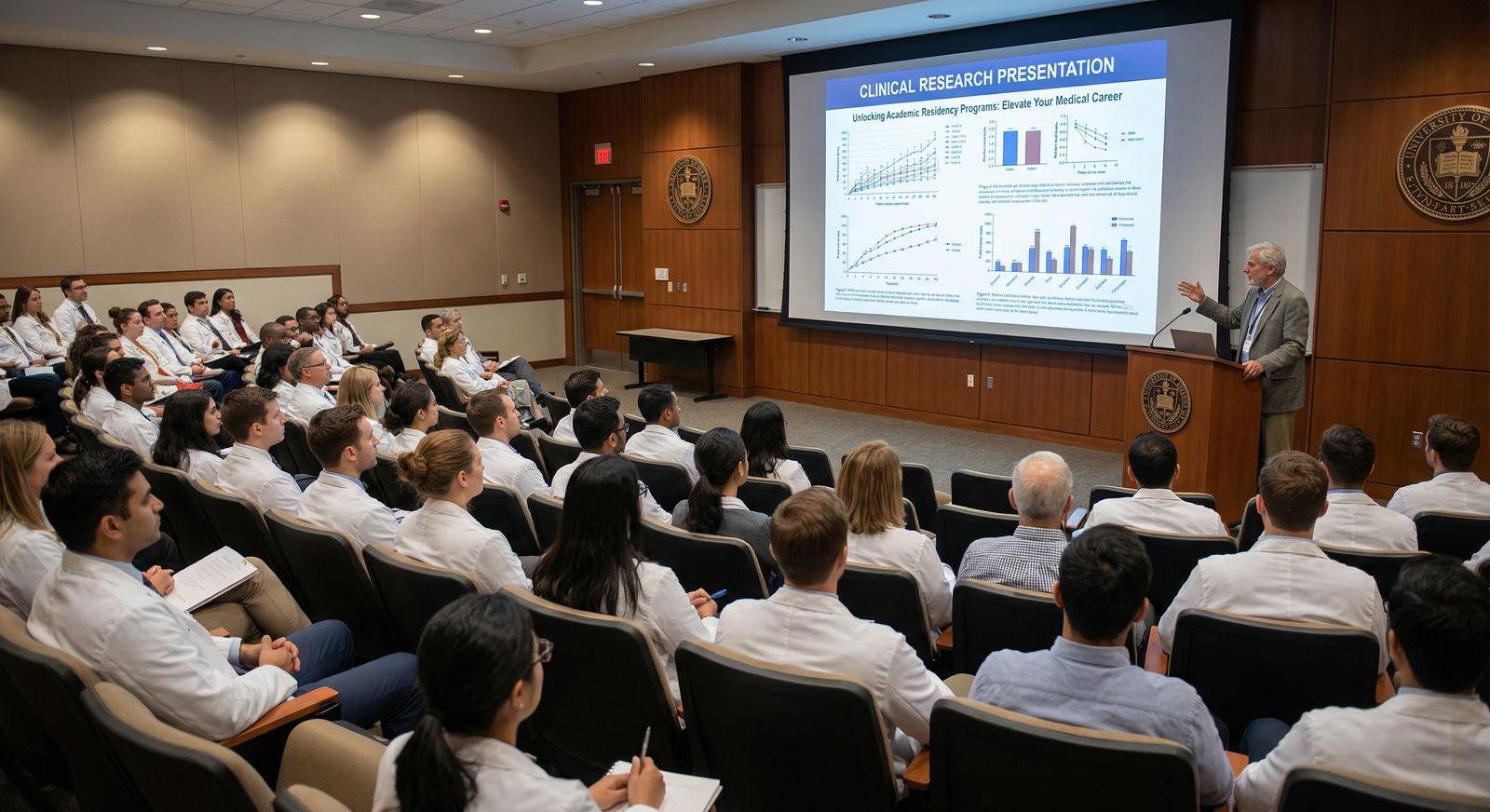Medical residents attending academic grand rounds - Medical Education for Unlocking Academic Residency Programs: Elevate Your