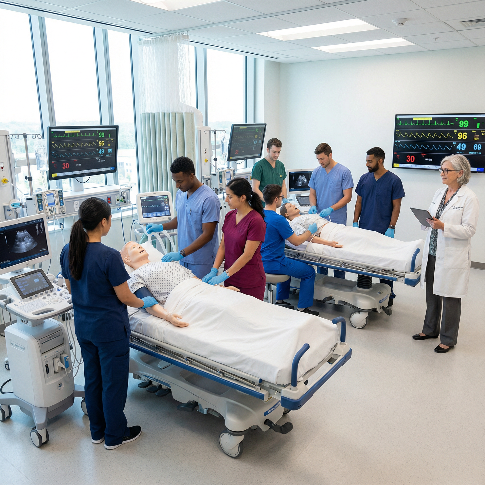 Medical students practicing procedures in simulation lab - academic programs for Unlocking the Benefits of Academic Medical P