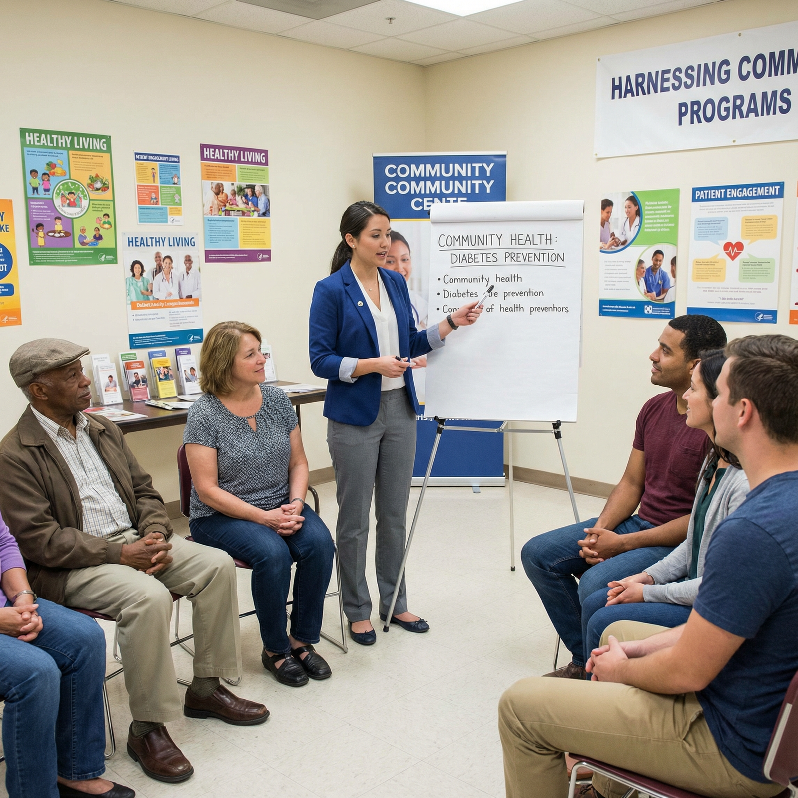 Medical student educating a small community group about chronic disease prevention - Healthcare Education for Harnessing Comm