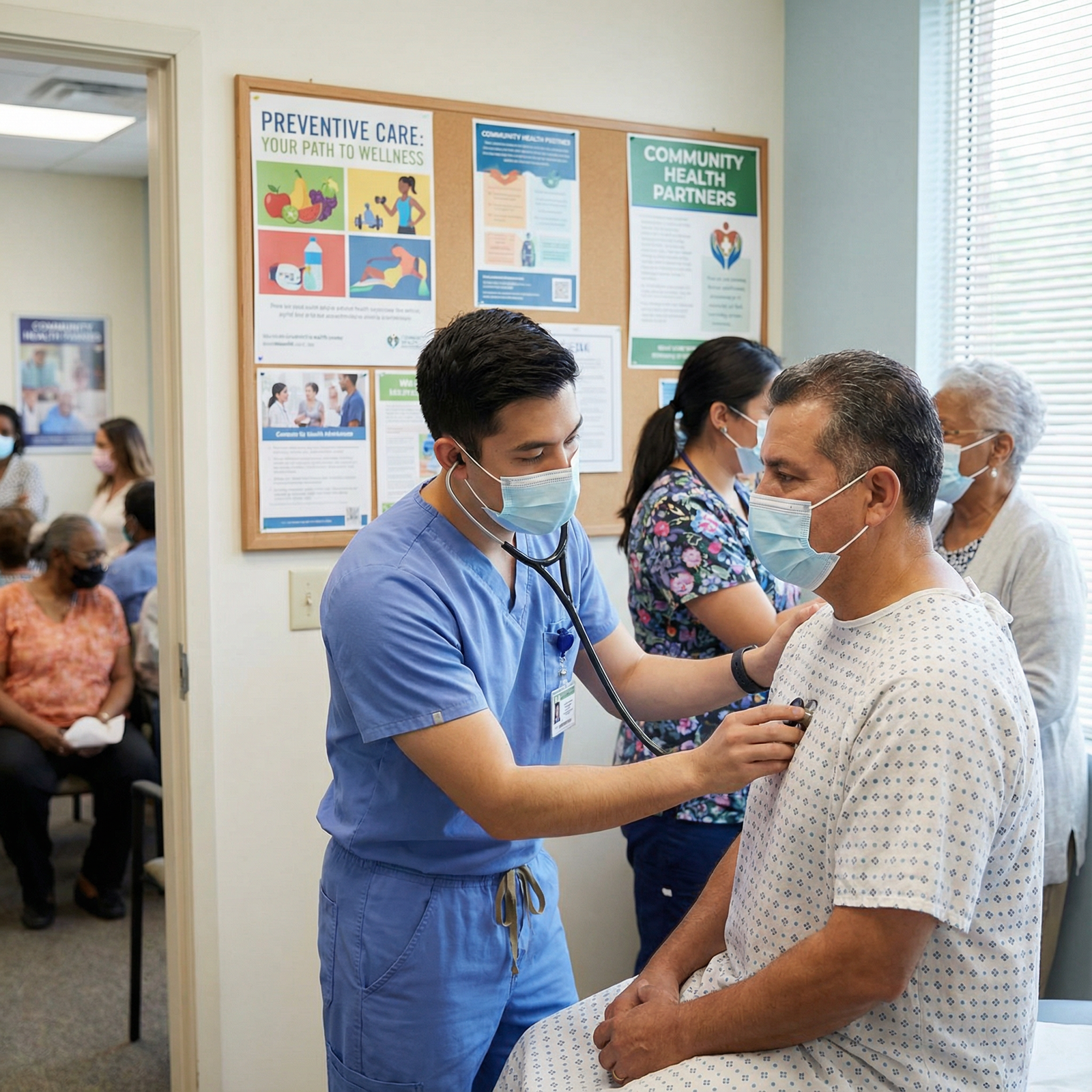 Resident physician examining a diverse patient in a community clinic - Community Programs for Unlocking Opportunities: The Be