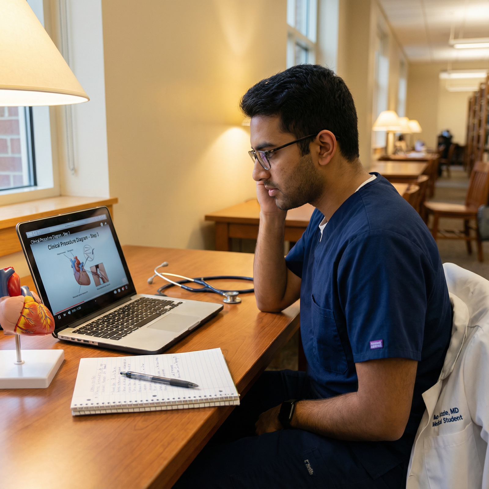 Medical student reviewing online clinical skills course content - Online Learning for Maximize Your Gap Year: Online Courses