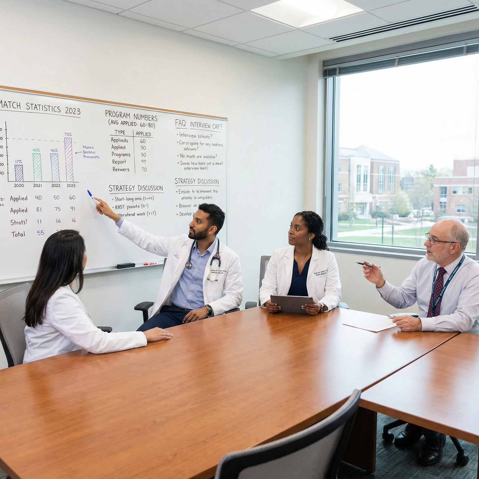 Medical residents discussing residency match strategy and FAQs - Residency Applications for Mastering Residency Applications: