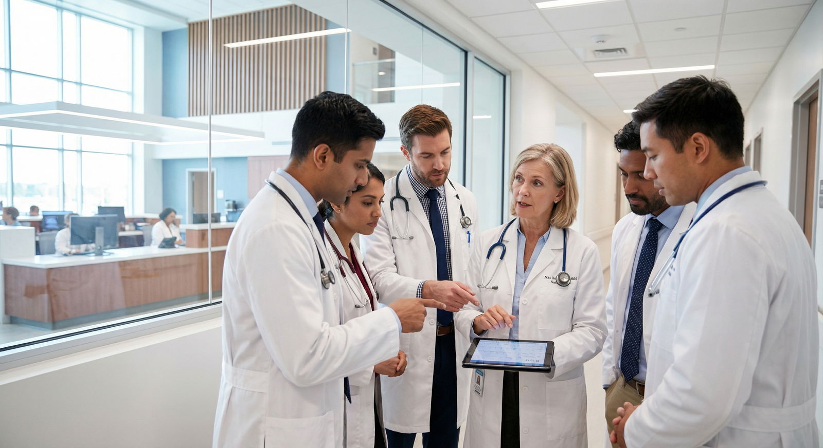 Resident physicians collaborating during teaching rounds - Residency Program for Essential Checklist for Medical Students: Ch