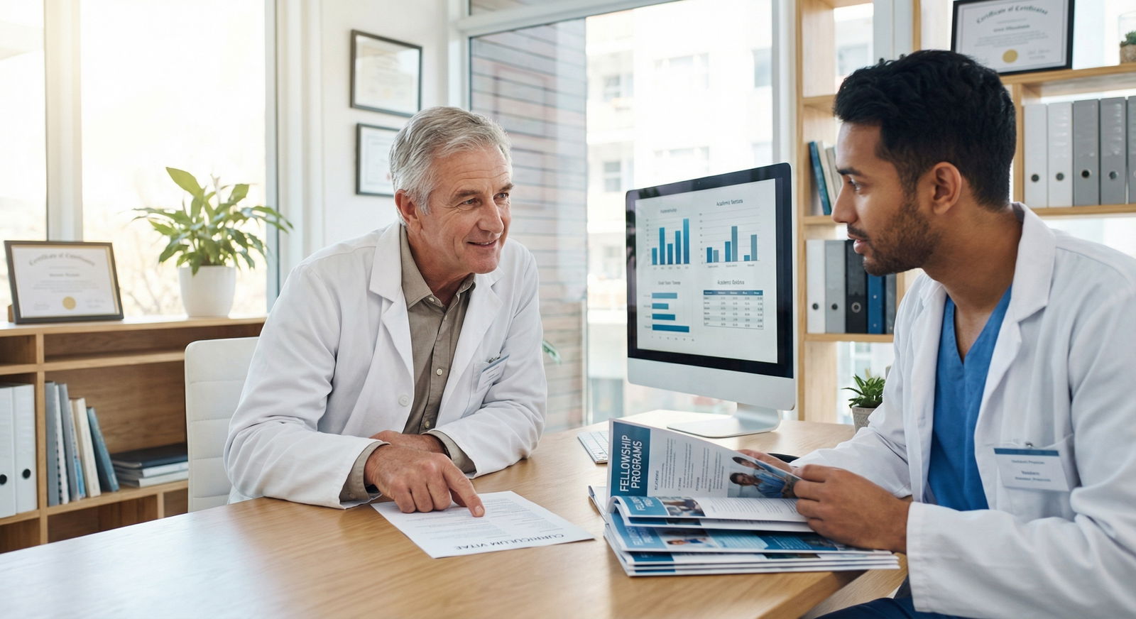 Resident and mentor reviewing fellowship and career options - Residency Programs for Essential Traits of Top Residency Progra