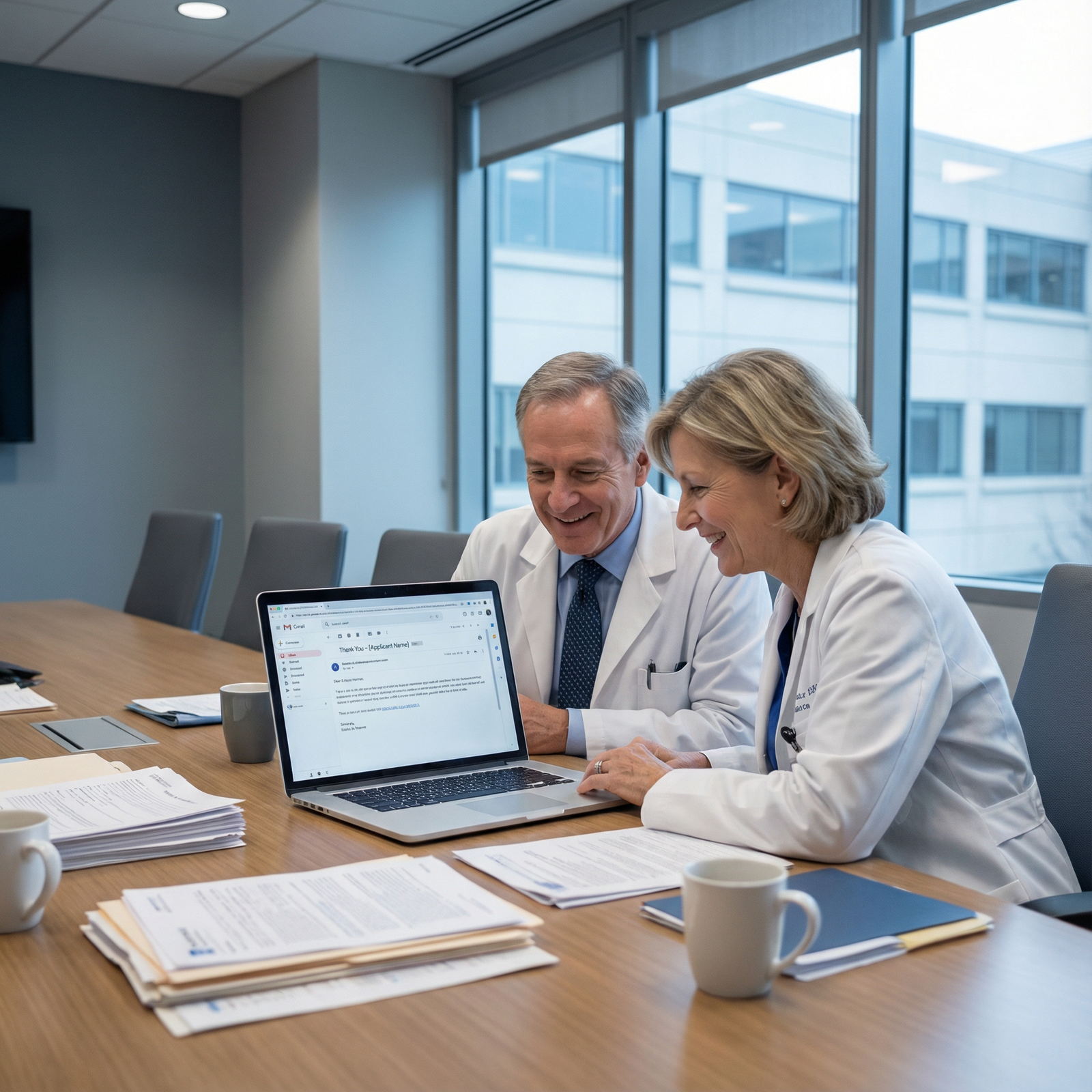 Residency program faculty reviewing a candidate's follow-up email - thank-you notes for Mastering Thank-You Notes: Boost Your