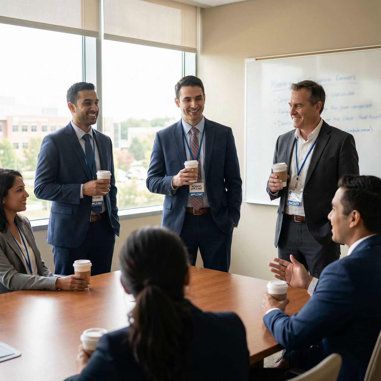 Residents networking with faculty after a residency interview - Residency Interview for Essential Follow-Up Strategies After