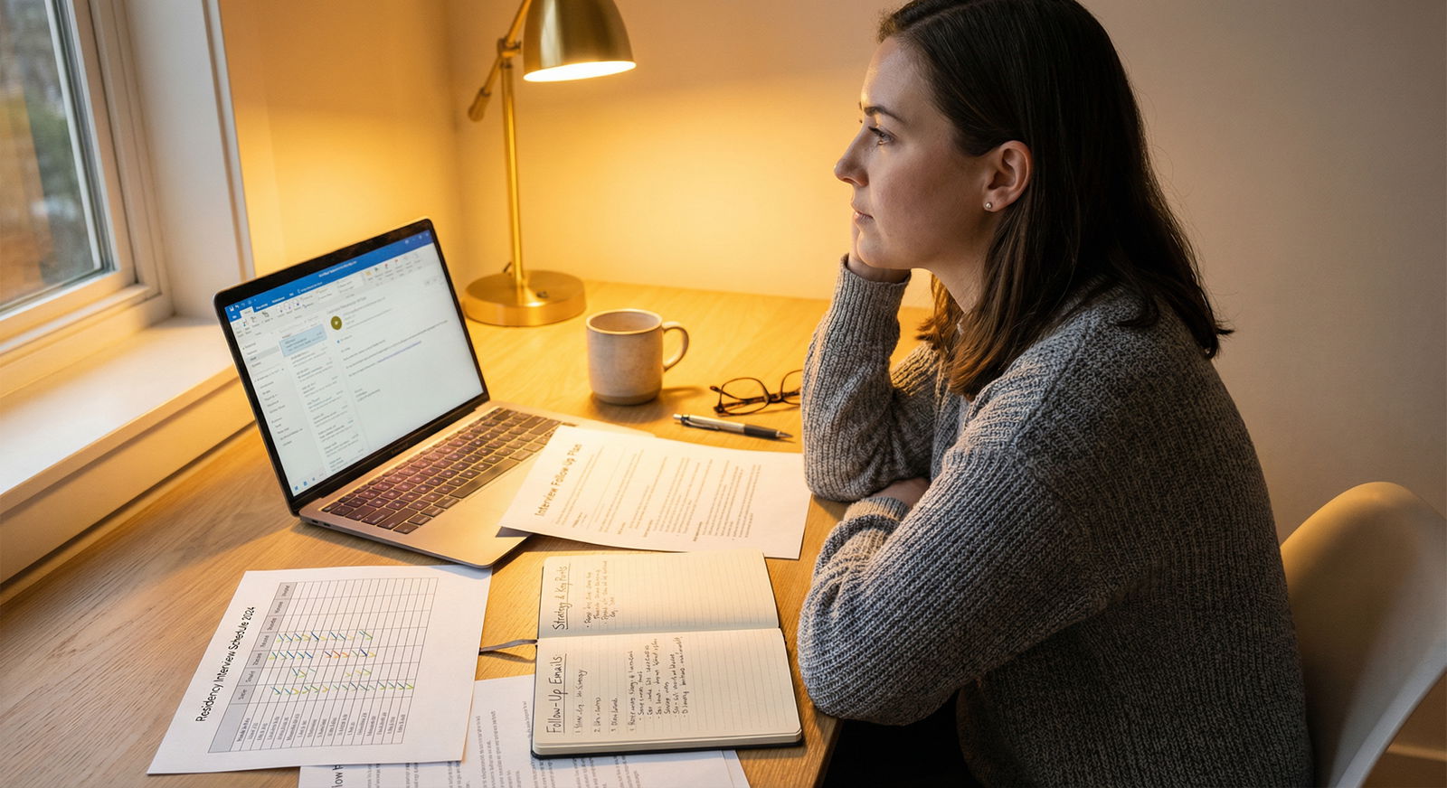 Medical student reviewing residency interview notes and planning follow-up - Residency Interview for Essential Follow-Up Stra