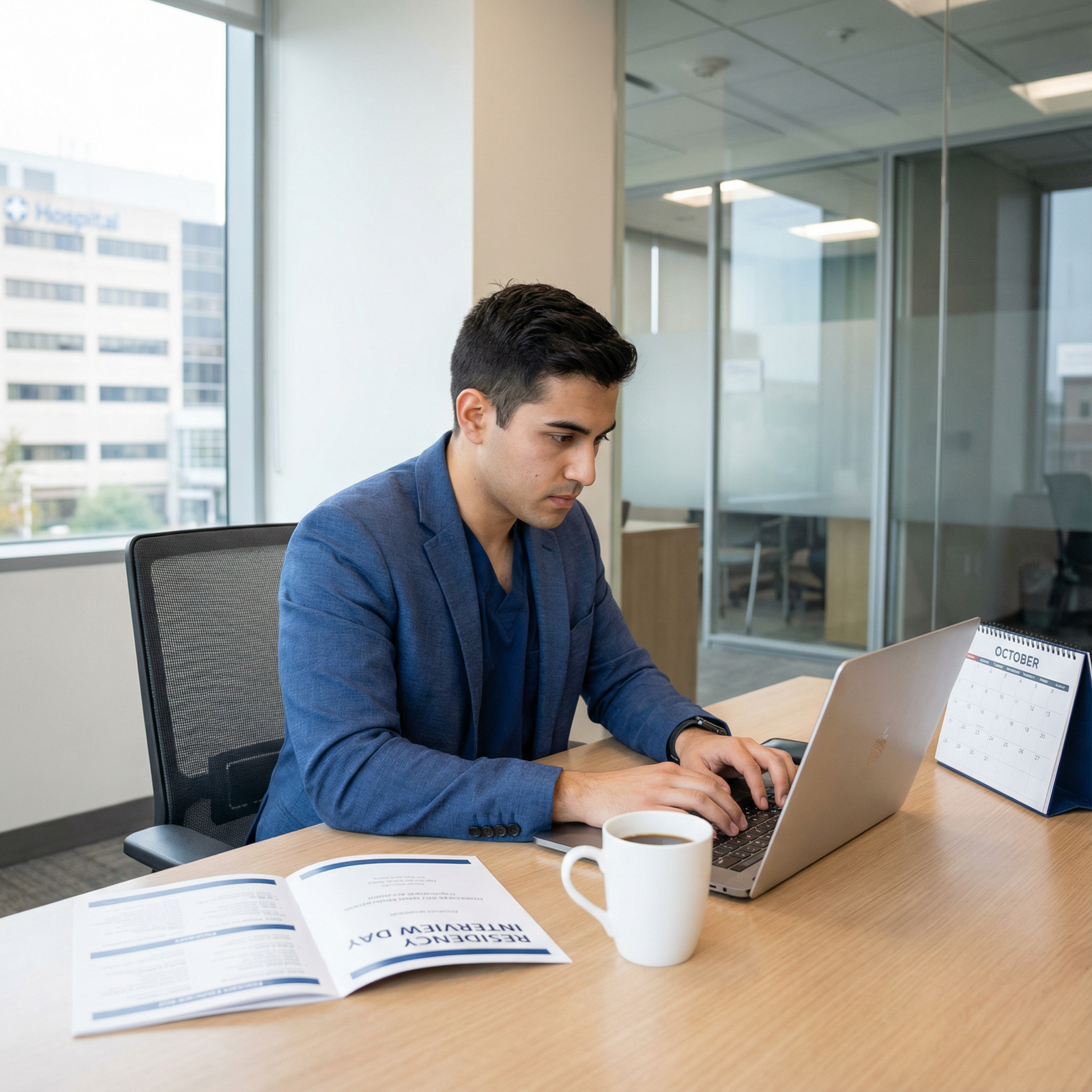 Resident applicant composing professional email follow-up after residency interview - post-interview etiquette for Mastering