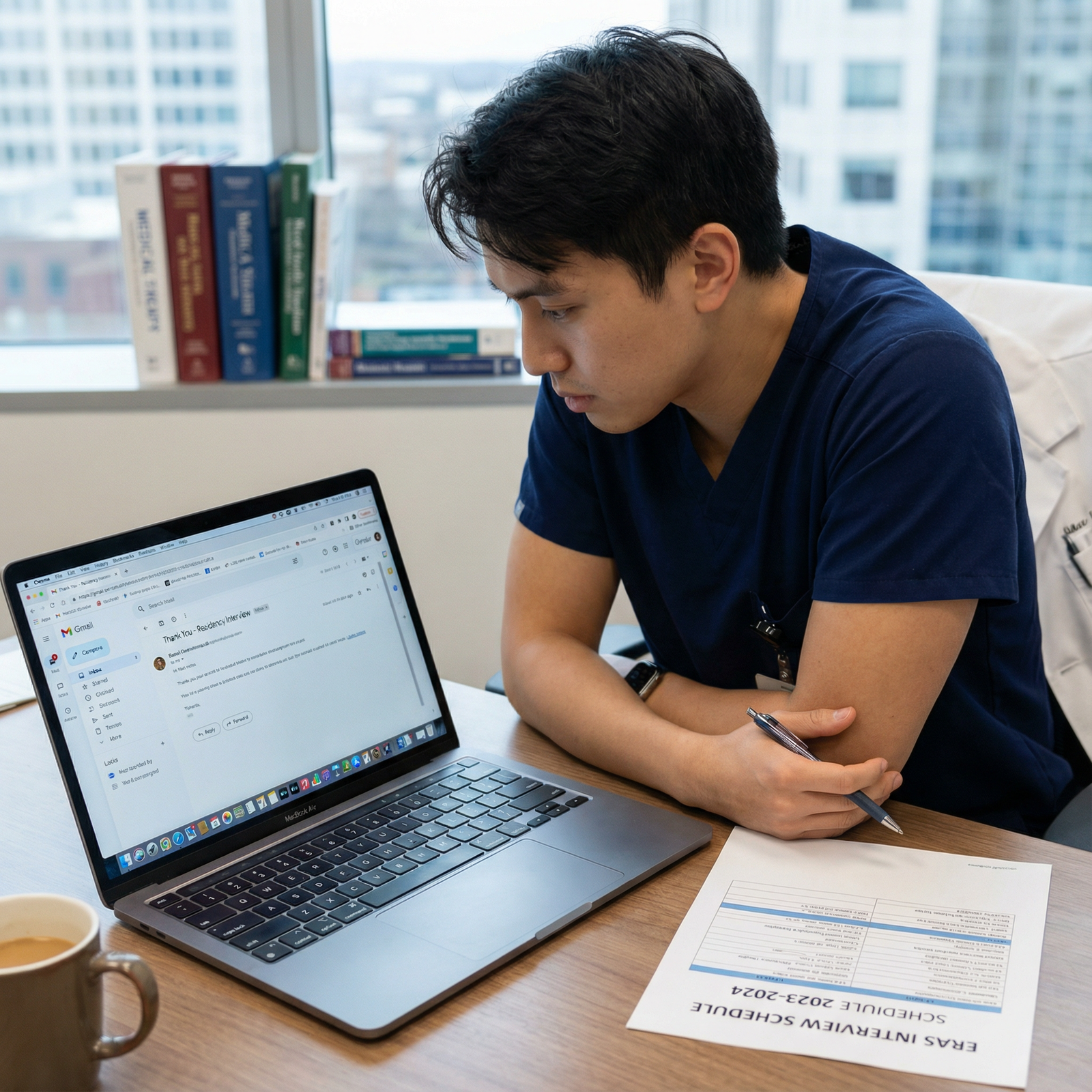Medical resident reviewing thank-you email before sending - Residency Interviews for Mastering Thank-You Notes: A Key to Succ
