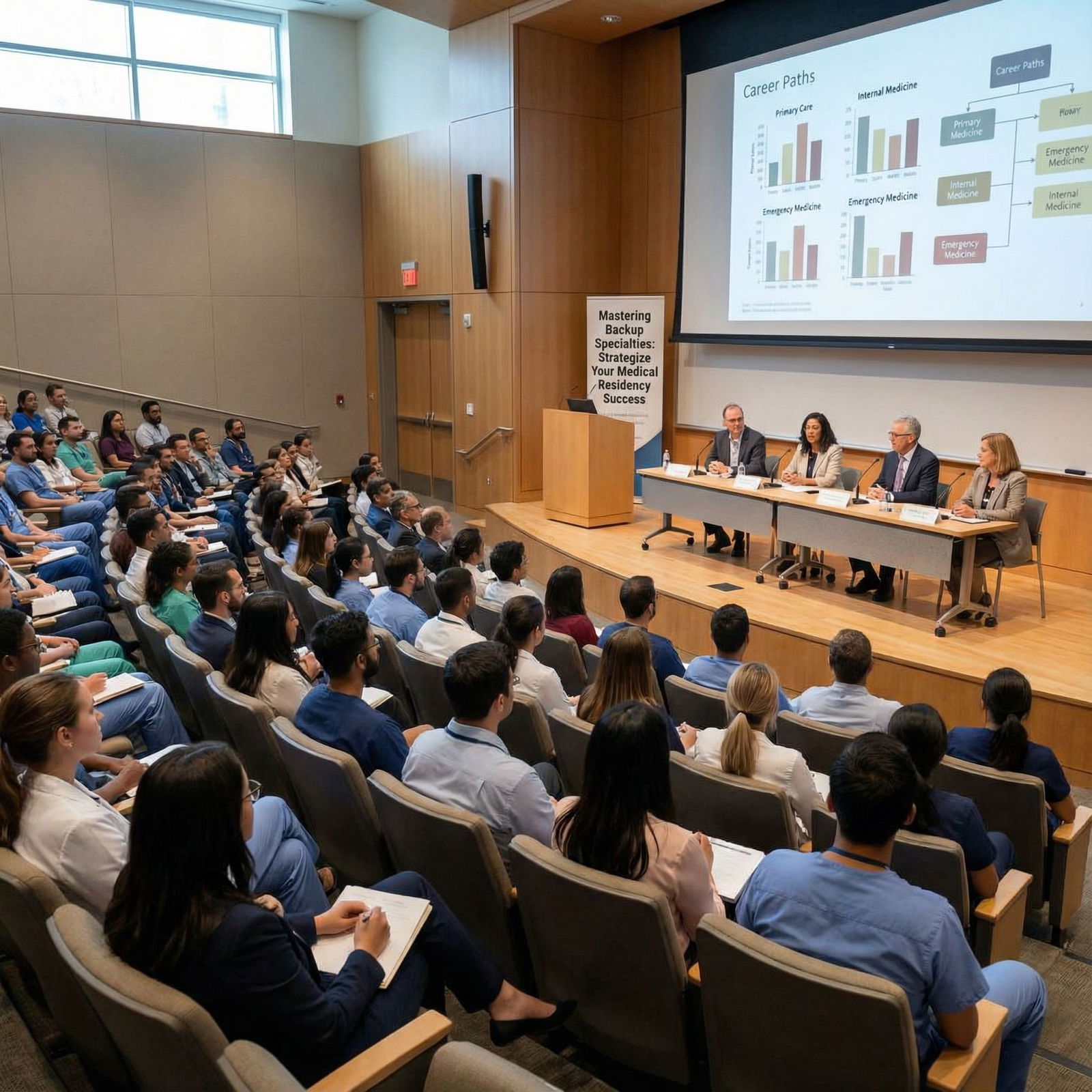 Residents attending a medical specialty information session - Residency Applications for Mastering Backup Specialties: Strate