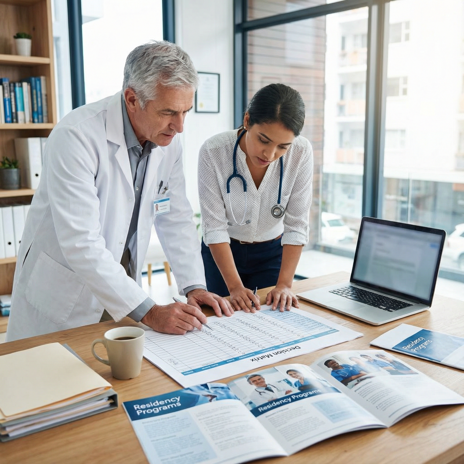 Mentor and medical student reviewing a residency pre-match decision matrix Mentor and medical student reviewing a residency pre-match decision matrix - Decision Matrix for Mastering Your Residency Off