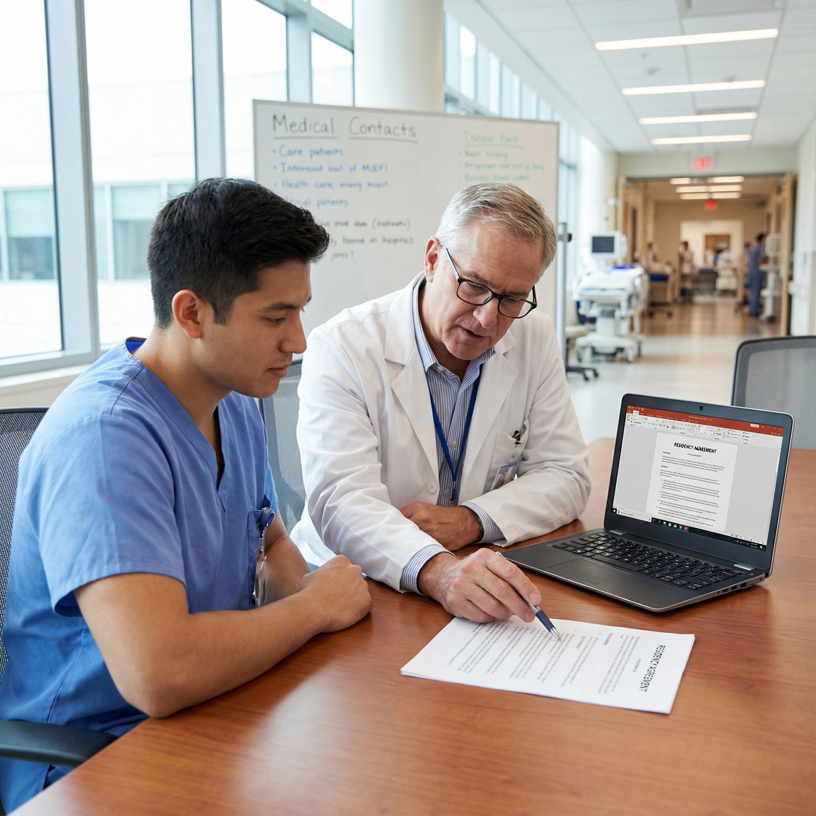 Residency applicant discussing contract terms with mentor - Residency Programs for Essential Insights into Pre-Match Contract