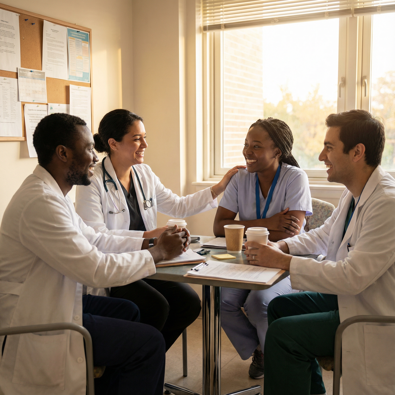 International medical graduates sharing support and conversation - International Medical Graduates for Building Community: Es