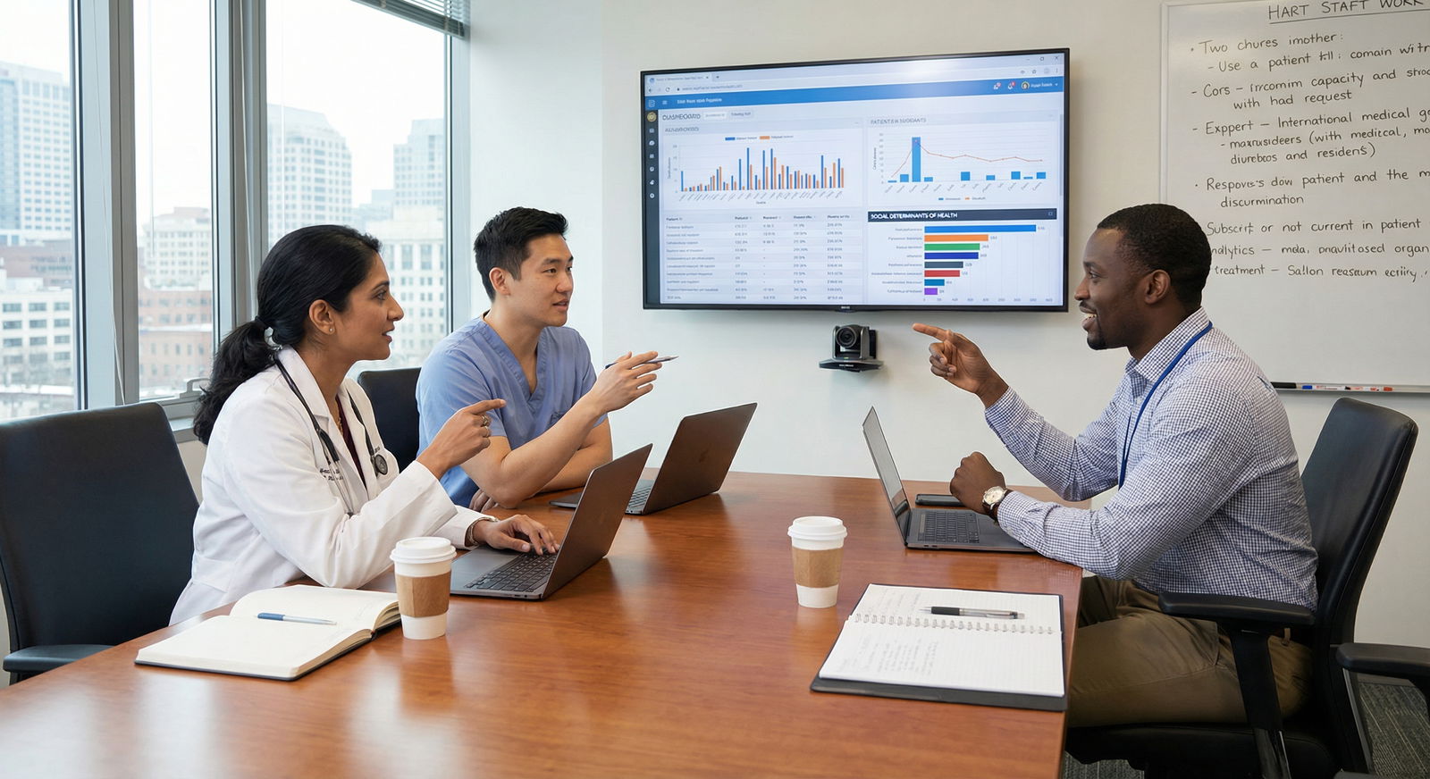 Diverse healthcare team discussing culturally competent patient care Diverse healthcare team discussing culturally competent patient care - International Medical Graduates for Transformative Han