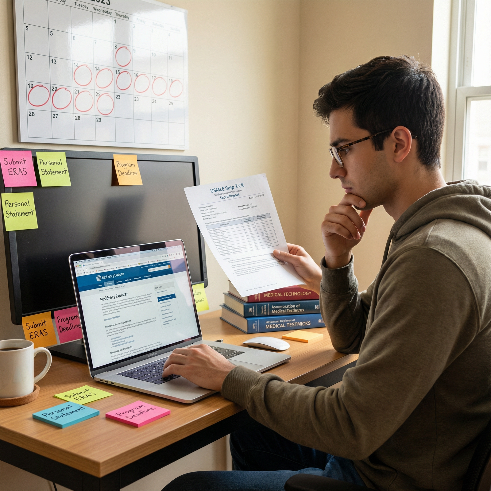 Medical student reviewing Step 2 CK score report and planning residency applications Medical student reviewing Step 2 CK score report and planning residency applications - Step 2 CK for Maximize Your Residency