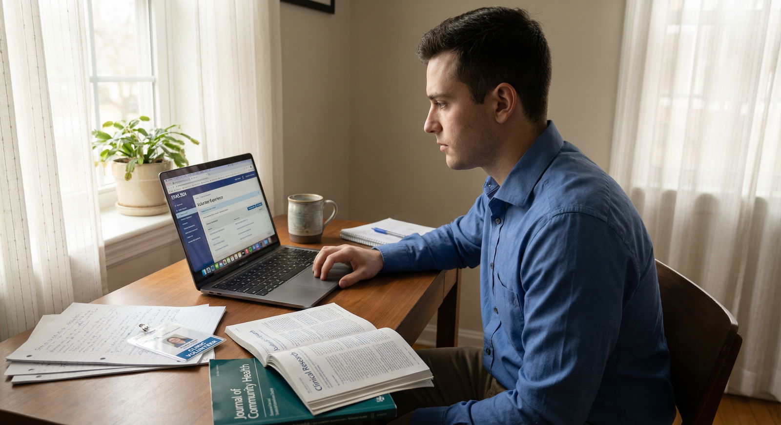 Medical graduate reflecting on volunteer experiences while preparing residency application - Volunteer Work for Enhance Your