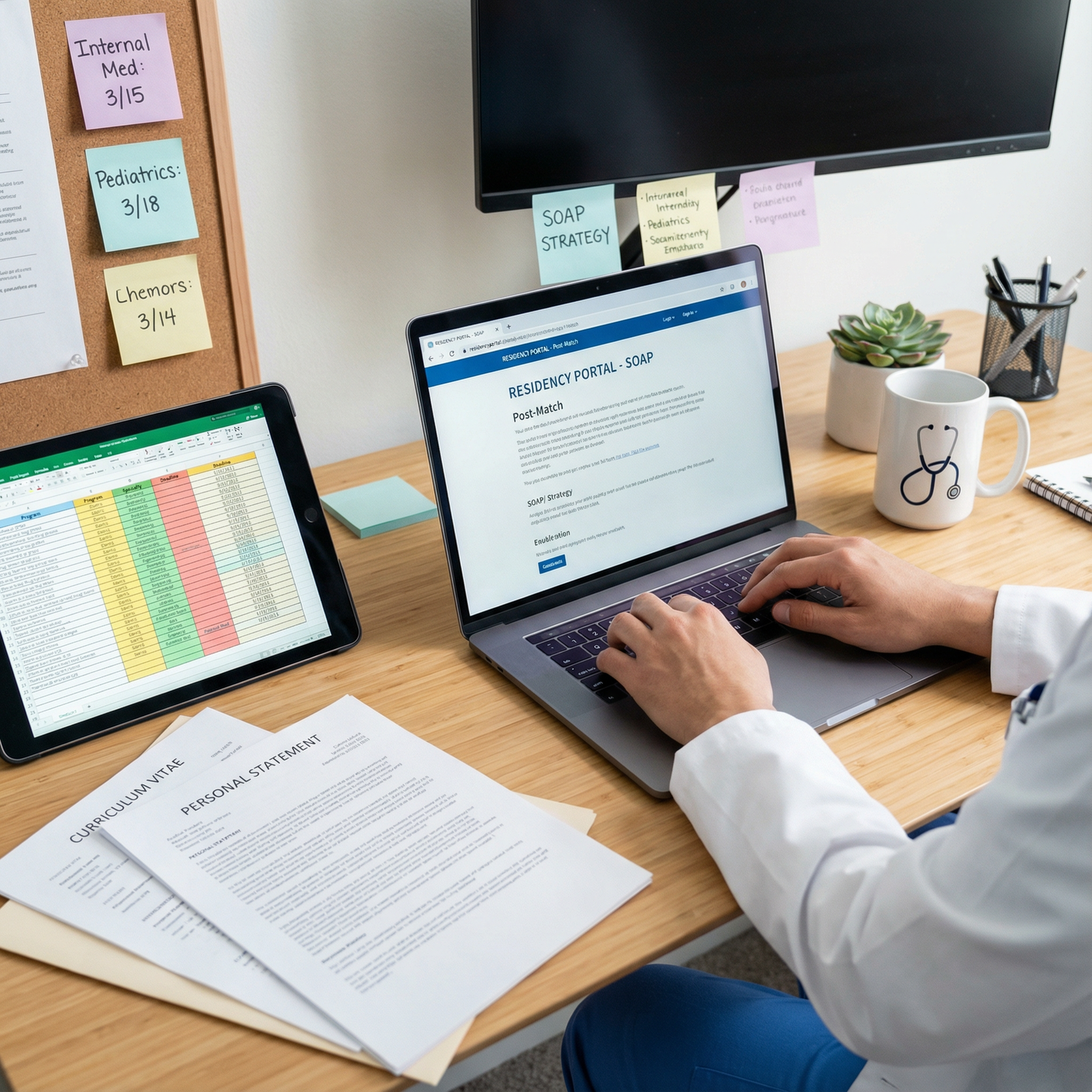 Medical student planning SOAP strategy on laptop with notes and timeline - Residency for Mastering SOAP: Proven Strategies fo