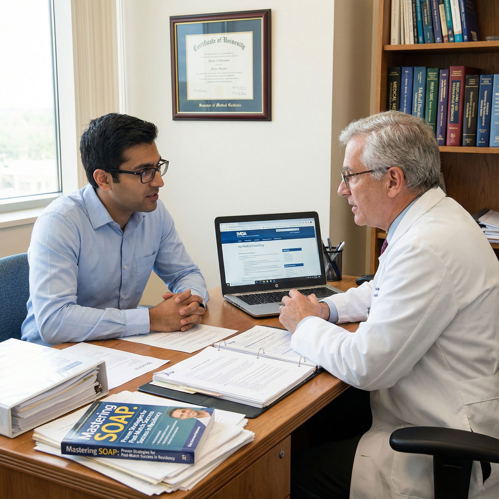 Medical graduate reflecting on Match and SOAP outcomes with mentor - Residency for Mastering SOAP: Proven Strategies for Post