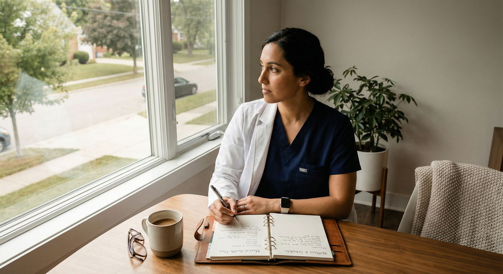 Resident physician reflecting and planning for wellness and work-life balance Resident physician reflecting and planning for wellness and work-life balance - Residency Preparation for Mastering Residency