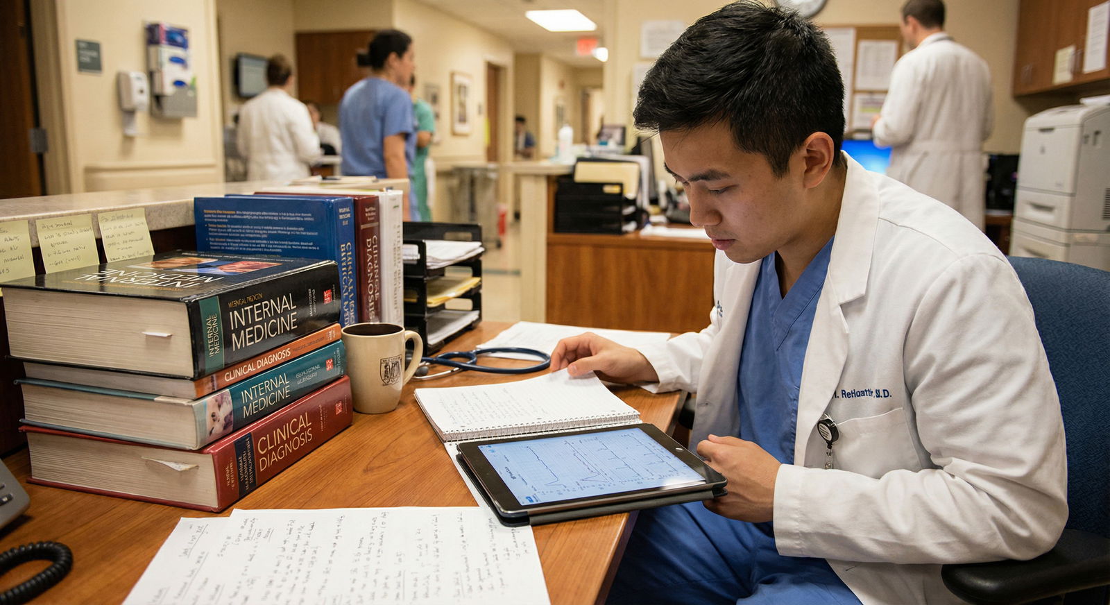 Resident physician studying with medical textbooks and digital tools - Match Day for Match Day Insights: Mastering Your Trans