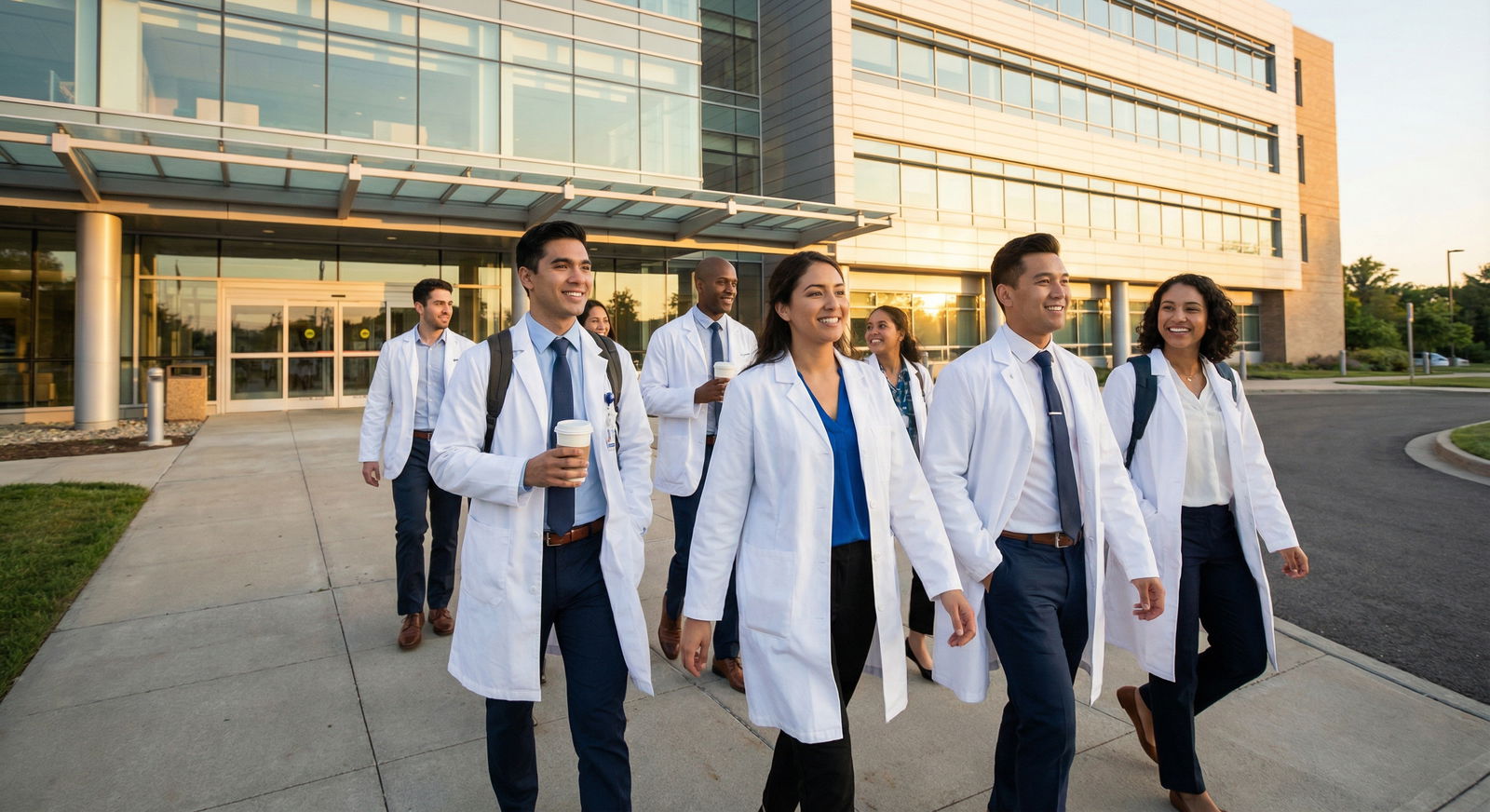 New residents walking into the hospital after Match Day - Residency Tips for Smart Strategies for New Residents: Essential Ti