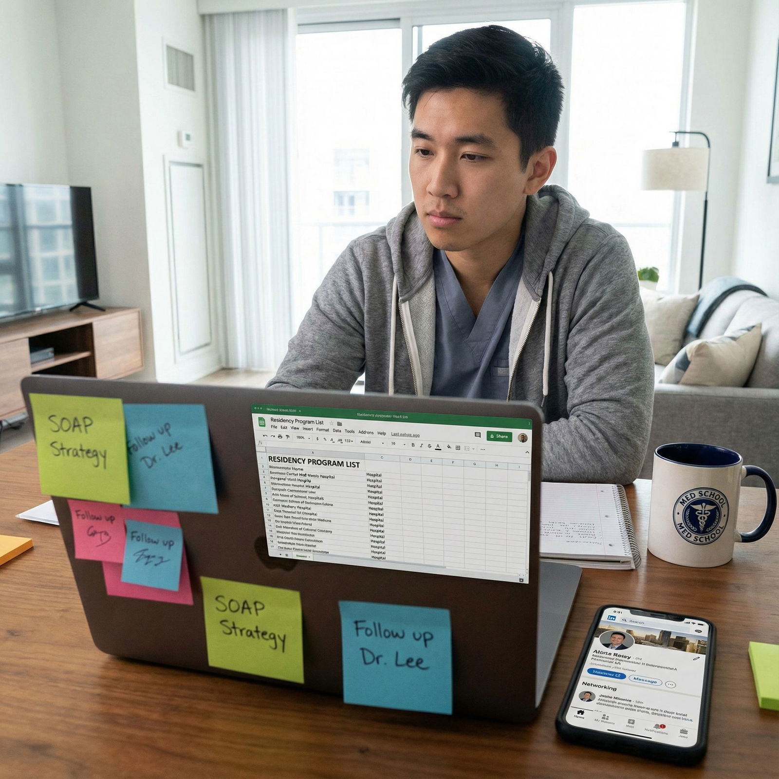 Medical student reviewing residency program list and networking online - Residency for Maximize Your SOAP Success: Expert Str