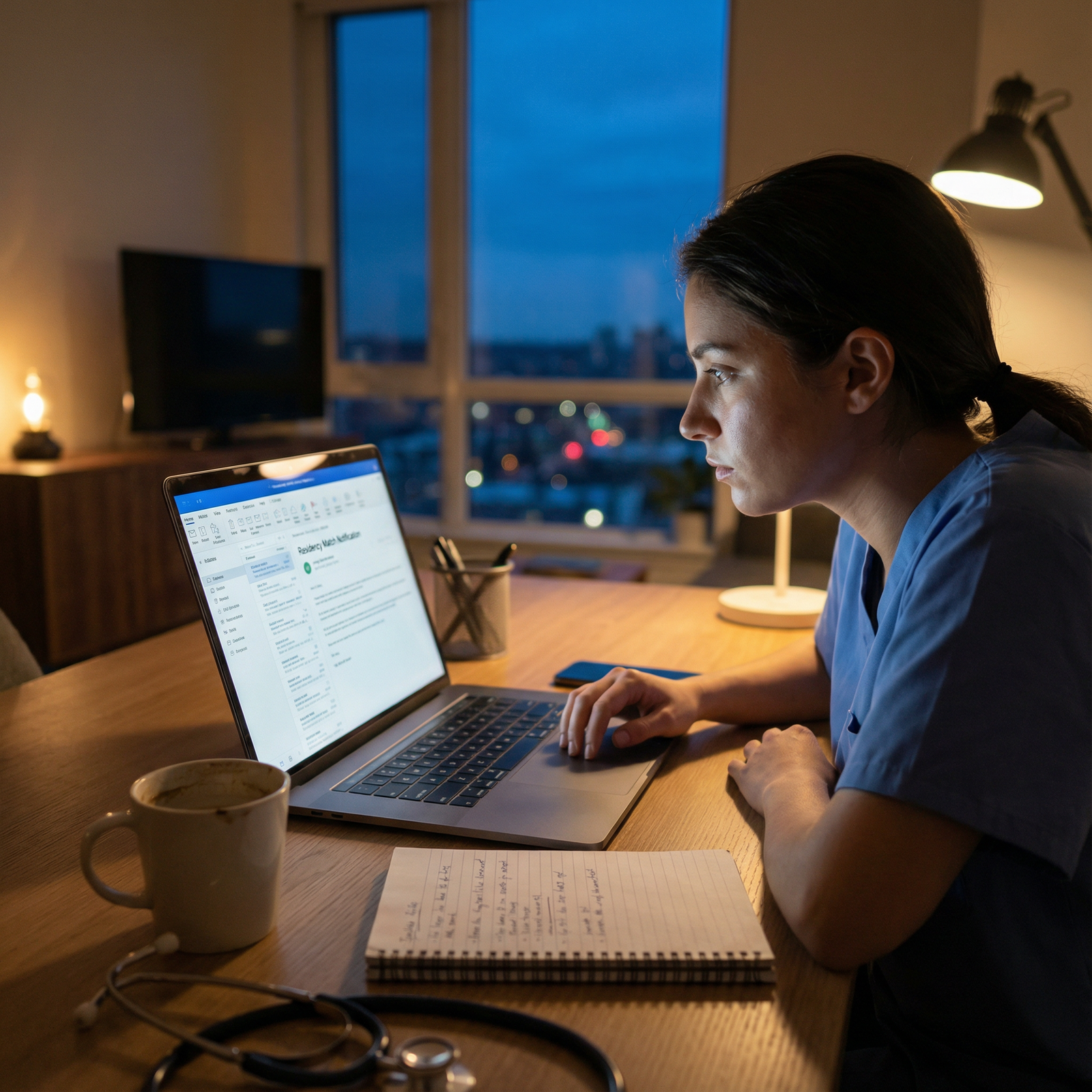Medical resident checking SOAP match offer on laptop - Residency Match for Mastering SOAP: Essential Strategies for Residency
