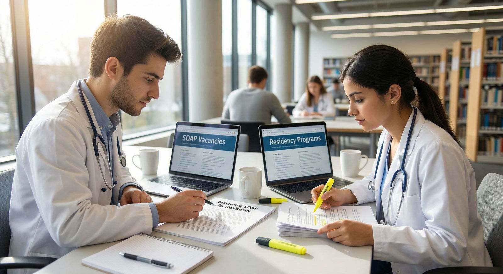 Medical students collaborating to research residency programs during SOAP - SOAP for Mastering SOAP for Residency: Essential
