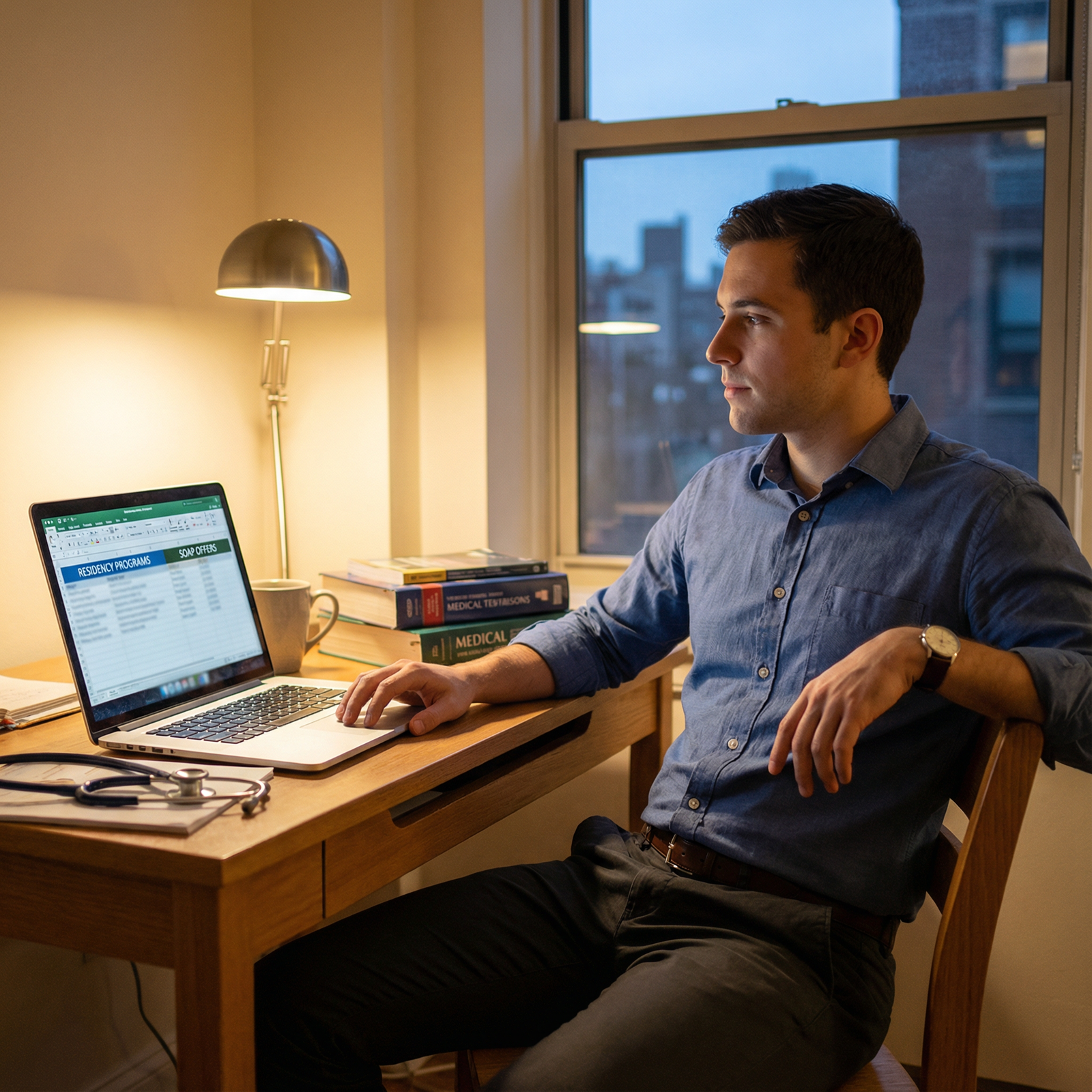 Resident reviewing SOAP offers on laptop - SOAP process for Mastering SOAP: Strategies for Medical Residency Success in a Com