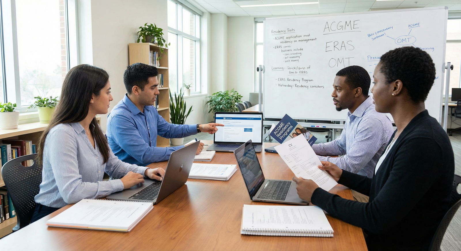 Osteopathic medical students collaborating on residency applications - ACGME Residency for Master ACGME Residency Application