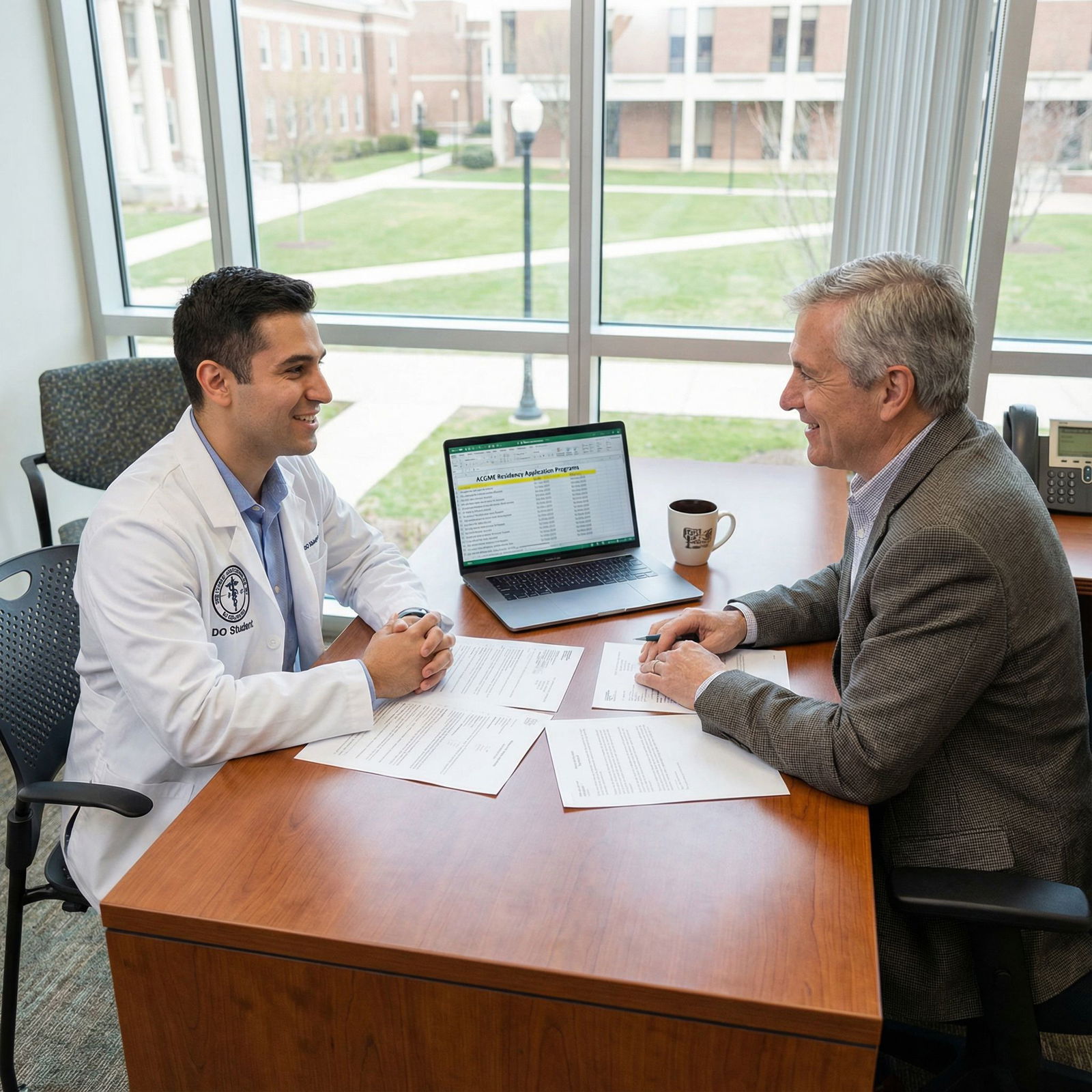 DO student meeting with mentor about residency strategy - ACGME for Mastering the ACGME Residency Application: A DO's Guide t
