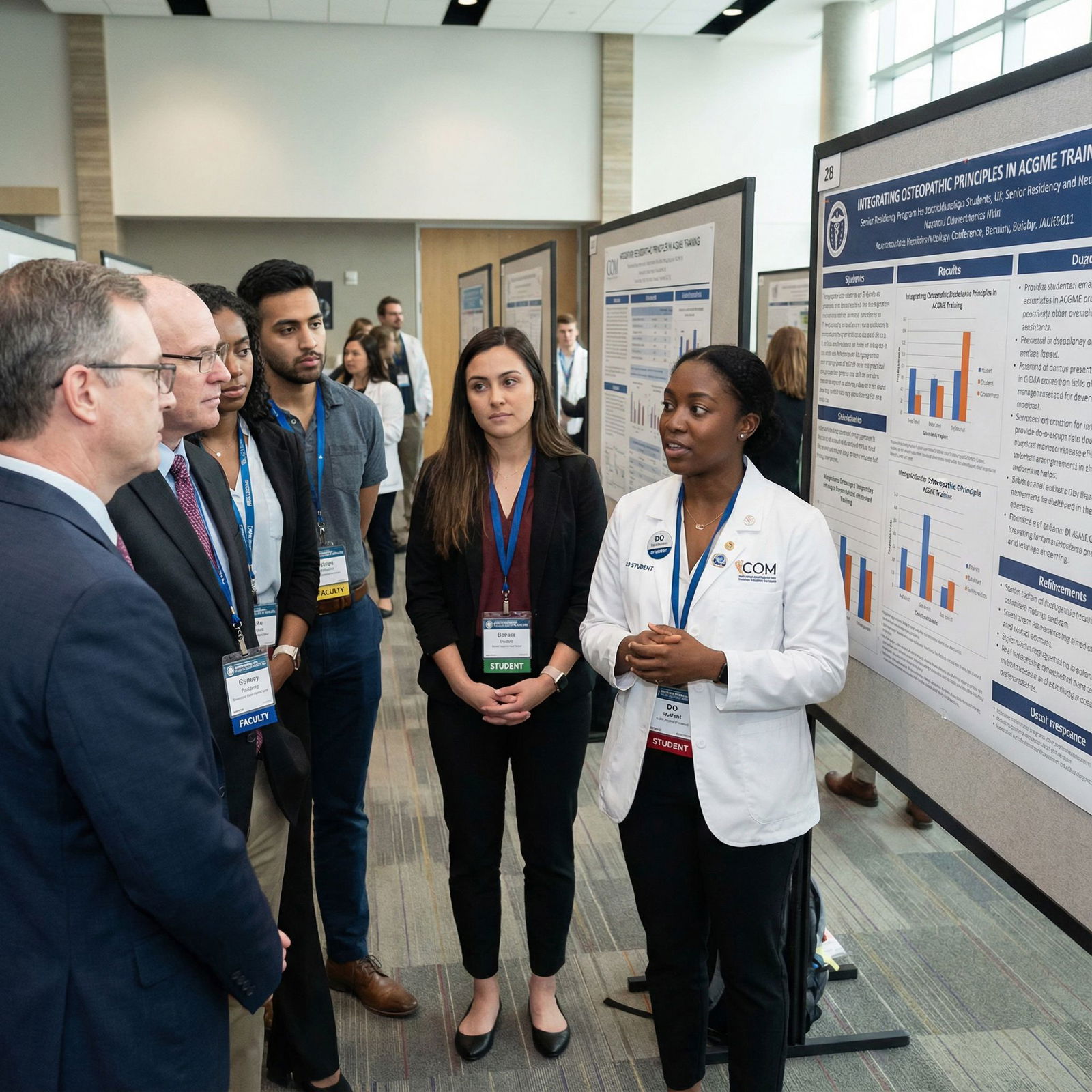 Osteopathic medical student networking with residency faculty at a conference - ACGME Residencies for Essential Tips for DO A
