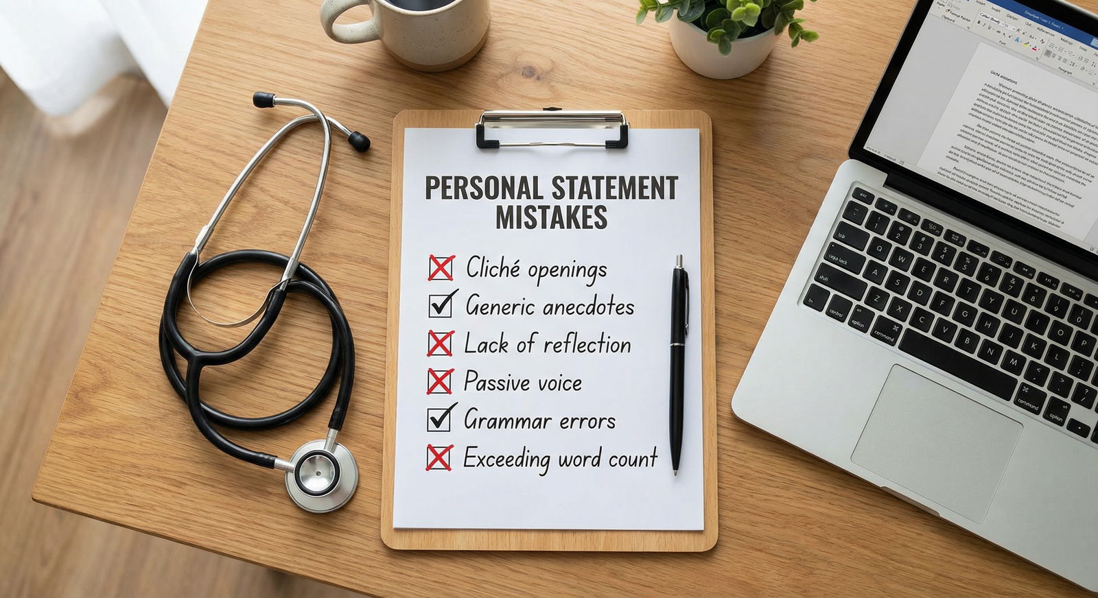 Common mistakes in medical personal statements visualized as a checklist - personal statement for Avoid These Common Pitfalls