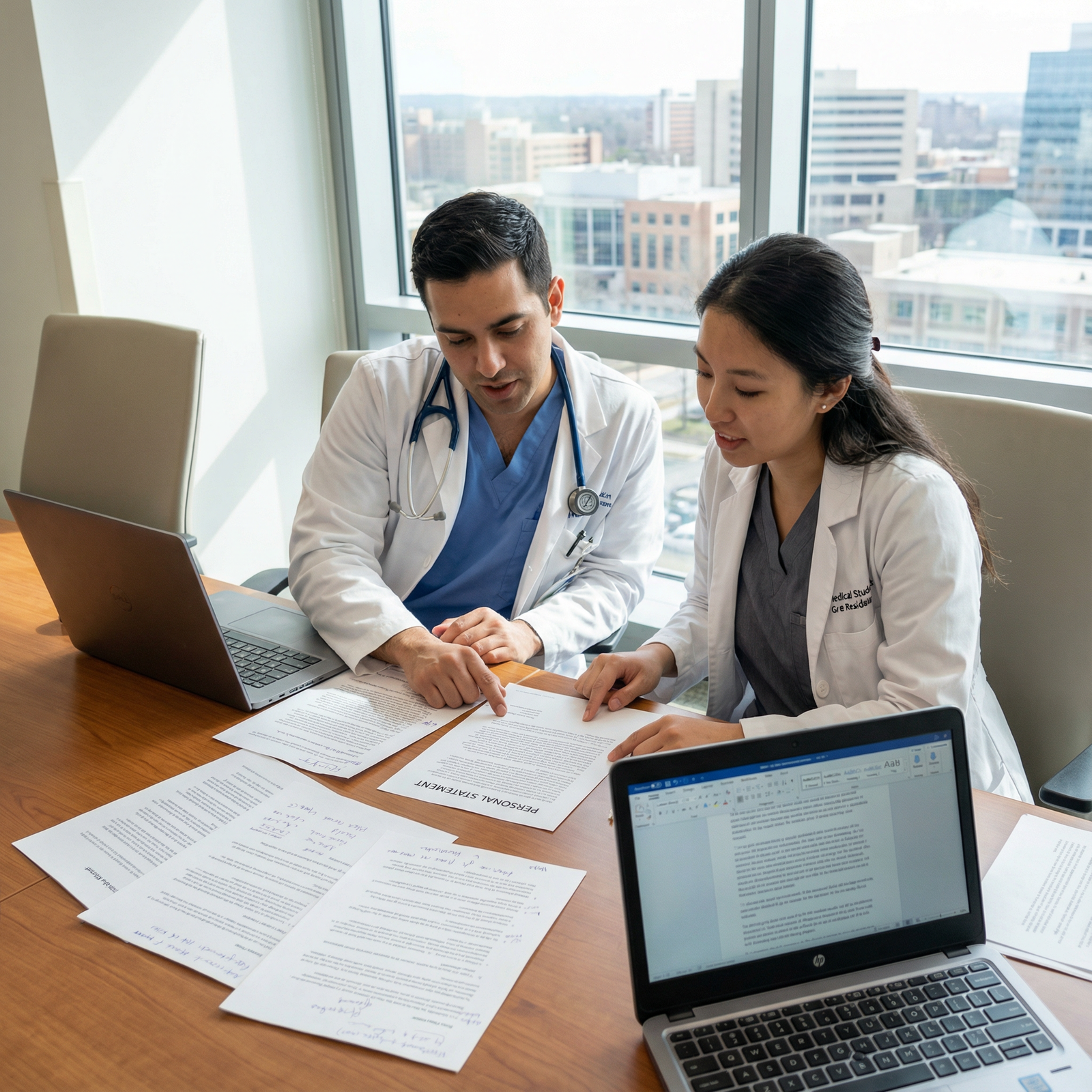 Resident physician and mentor reviewing a personal statement draft - Personal Statement for Mastering Your Personal Statement
