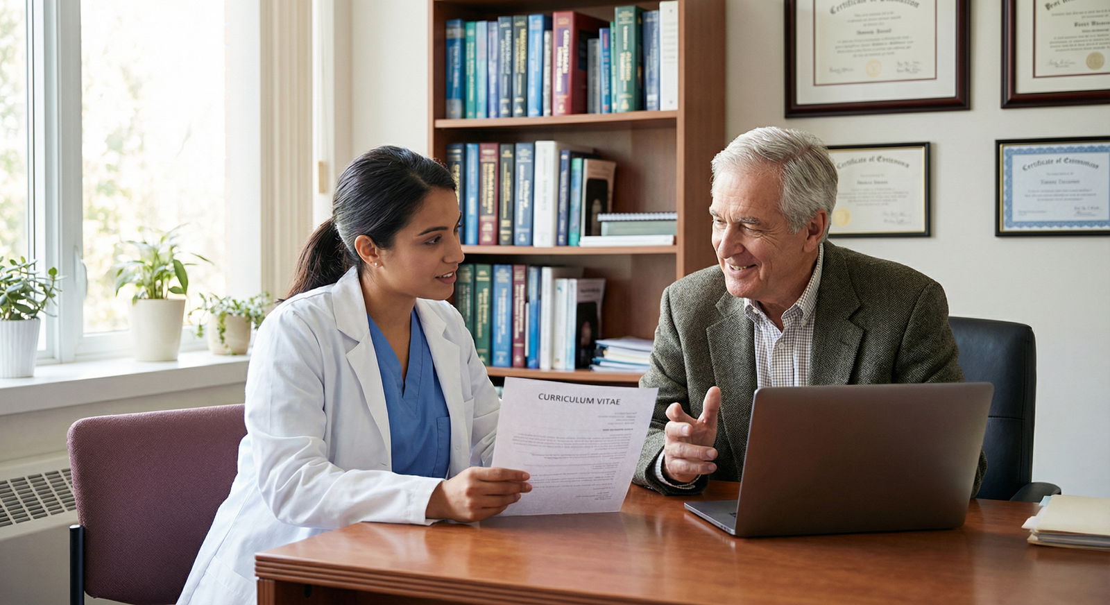 Resident physician meeting with a mentor for career development Resident physician meeting with a mentor for career development - Networking in Medicine for Mastering Post-Match Networking: