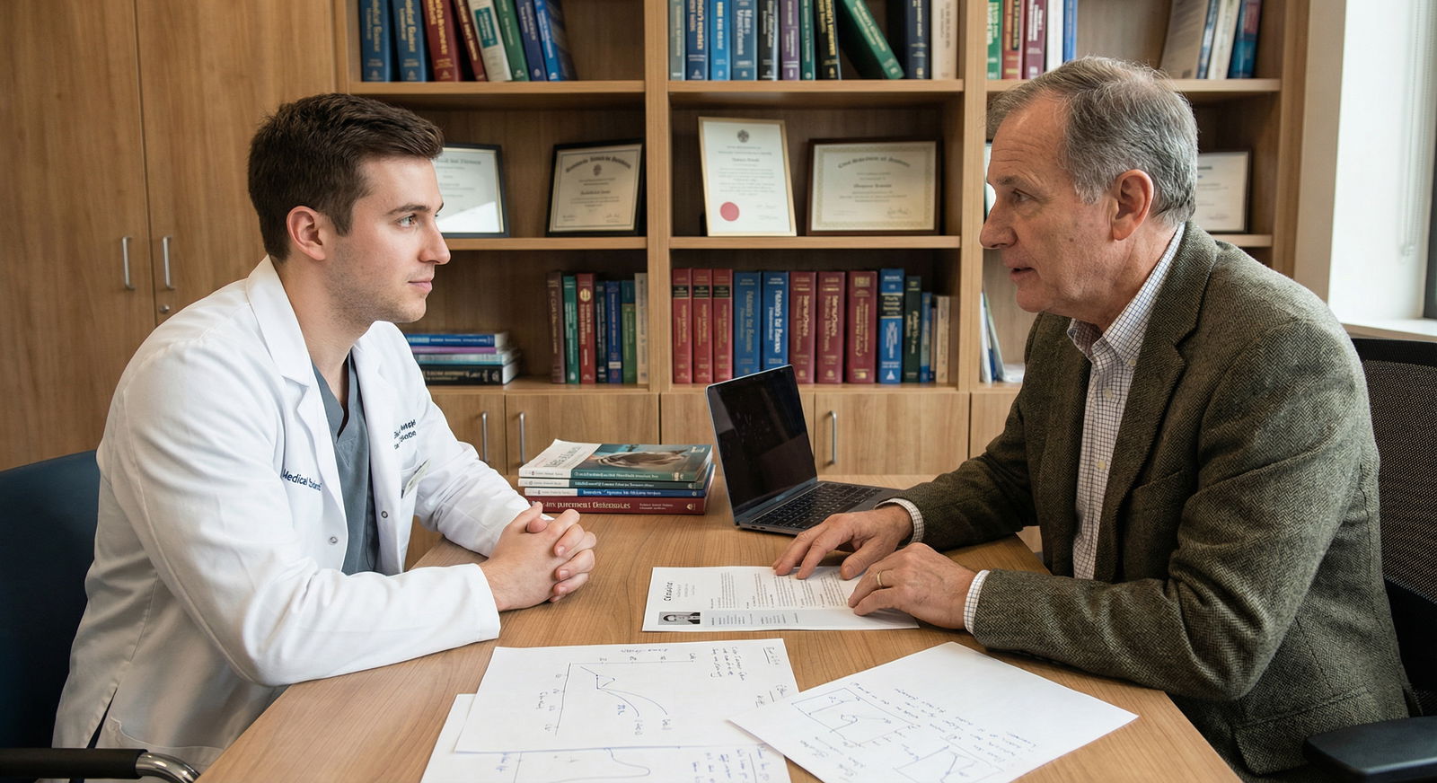 Medical student reflecting on residency application with mentor - Residency Applications for Overcoming Red Flags: Building R