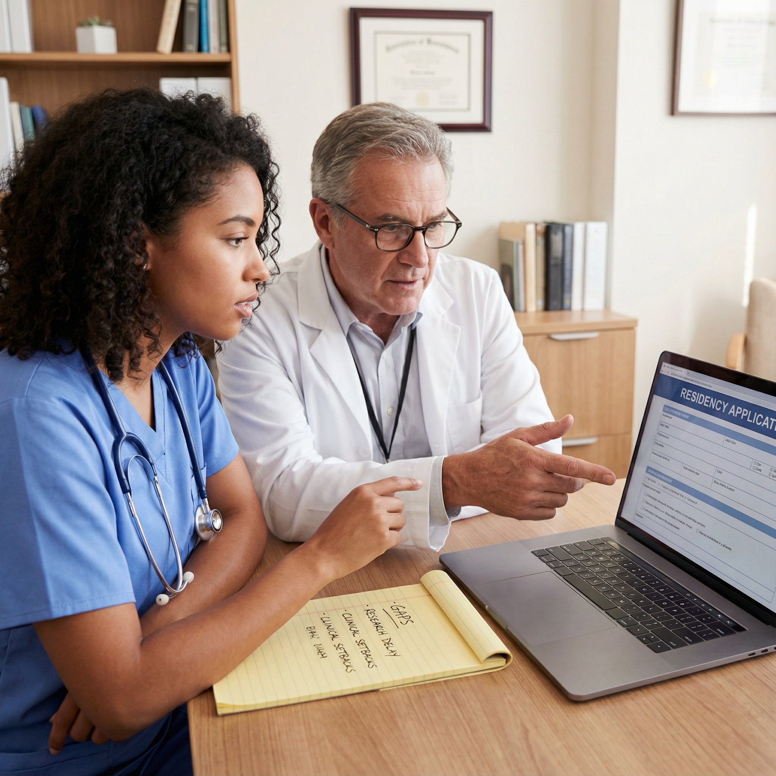 Resident applicant discussing gaps with mentor - Residency Application for Transforming Setbacks into Strengths: Your Guide t