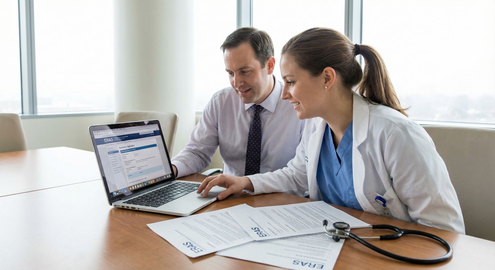 Medical student reviewing residency application with mentor - Residency Applications for Transforming Red Flags into Green Li