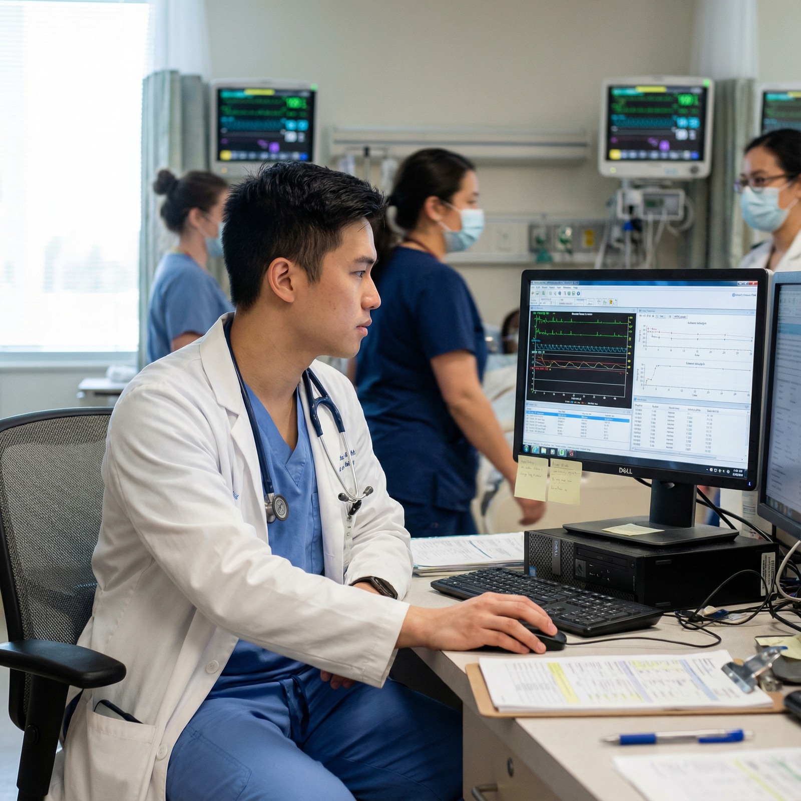 Resident reviewing clinical research data on hospital workstation Resident reviewing clinical research data on hospital workstation - Residency Applications for Boost Your Residency Profile: