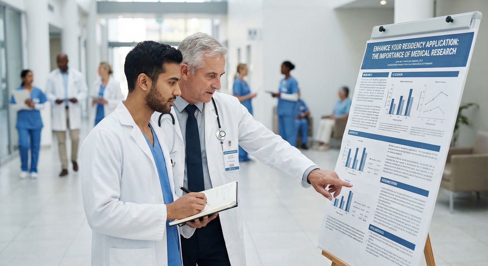 Resident and mentor reviewing research poster before conference presentation Resident and mentor reviewing research poster before conference presentation - Residency Applications for Enhance Your Reside